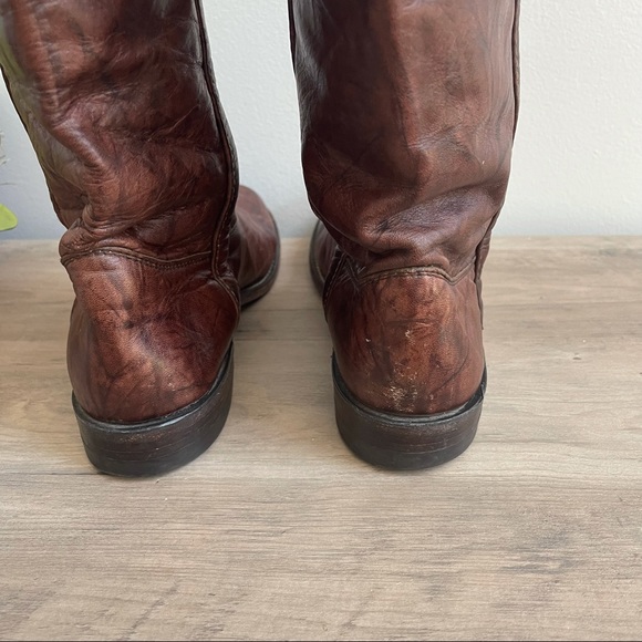 Justin Brown Leather Vintage Western Riding Boots - Picture 8 of 12